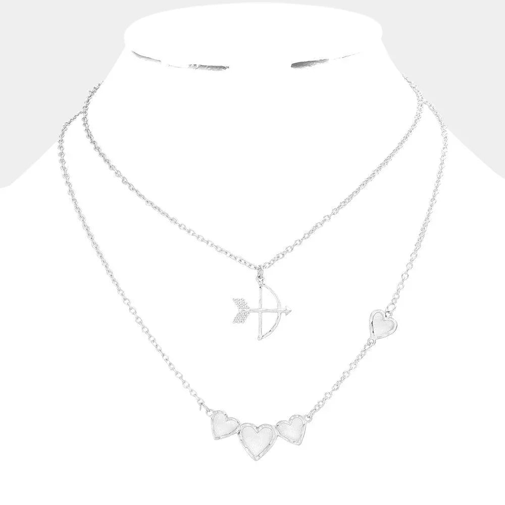 Silver 2PCS - Cupid's Arrow Heart Pendant Necklaces - Jewelry Store by Erik Rayo