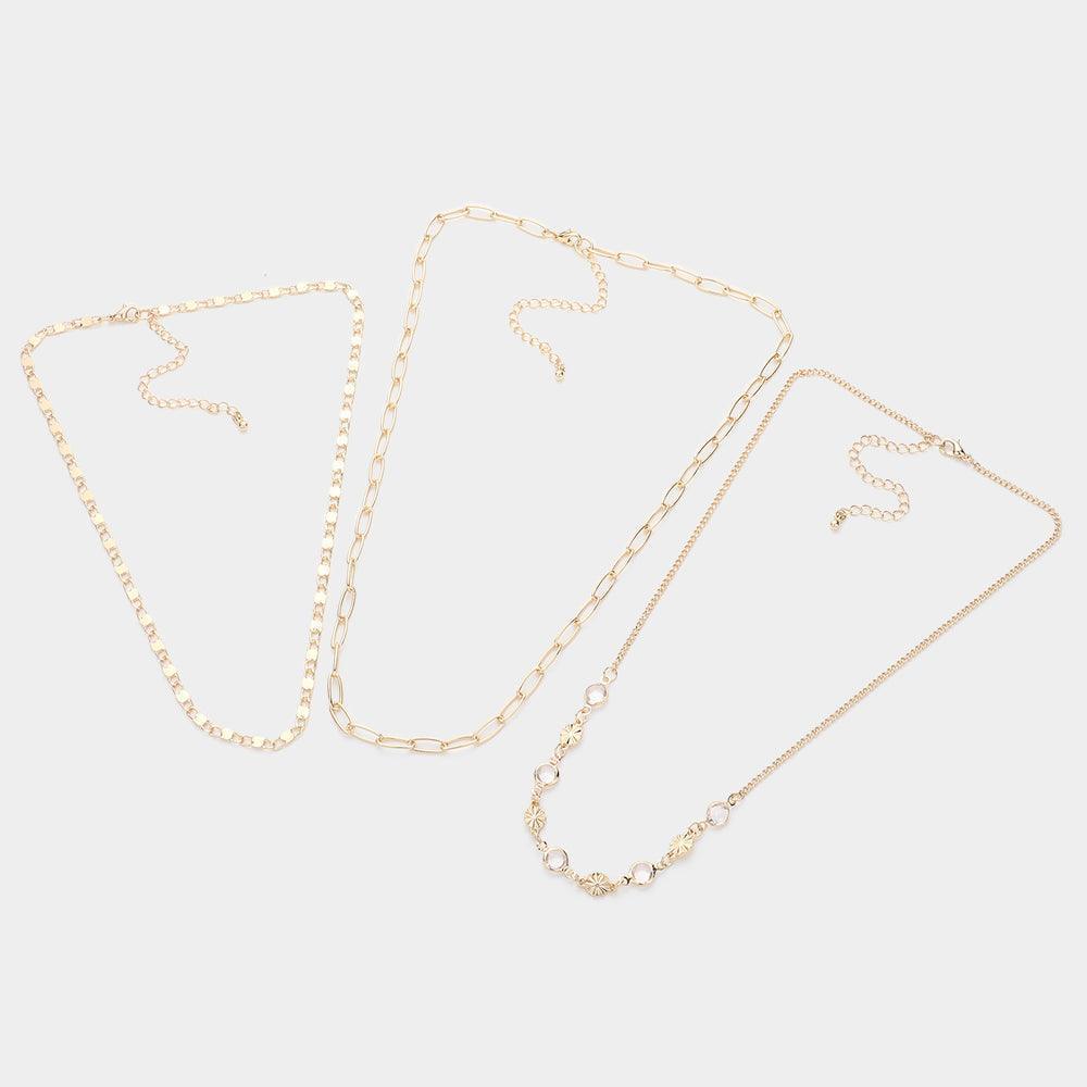 Gold 3PCS - Round Lucite Open Metal Oval Link Necklaces - Jewelry Store by Erik Rayo