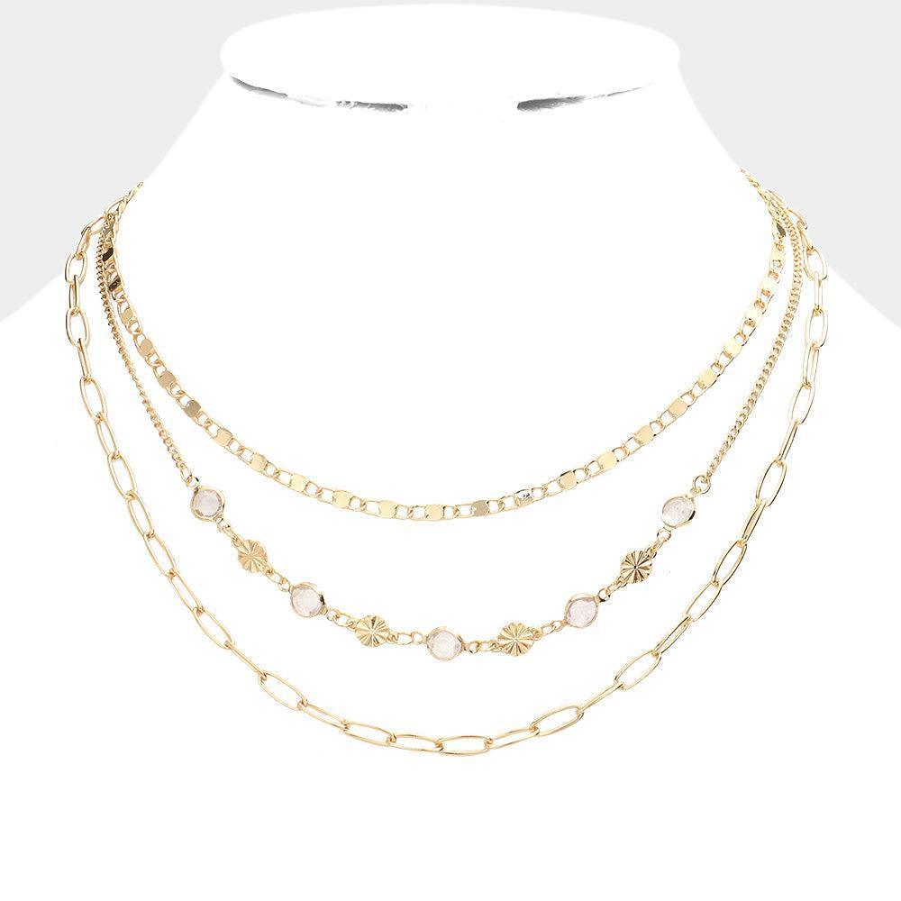 Gold 3PCS - Round Lucite Open Metal Oval Link Necklaces - Jewelry Store by Erik Rayo