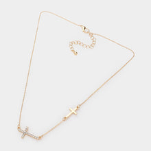Load image into Gallery viewer, Gold Stone Paved Cross Pendant Sideway Necklace
