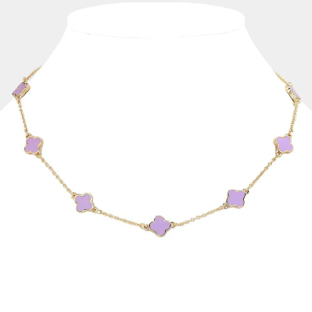 Lavender Quatrefoil Station Necklace