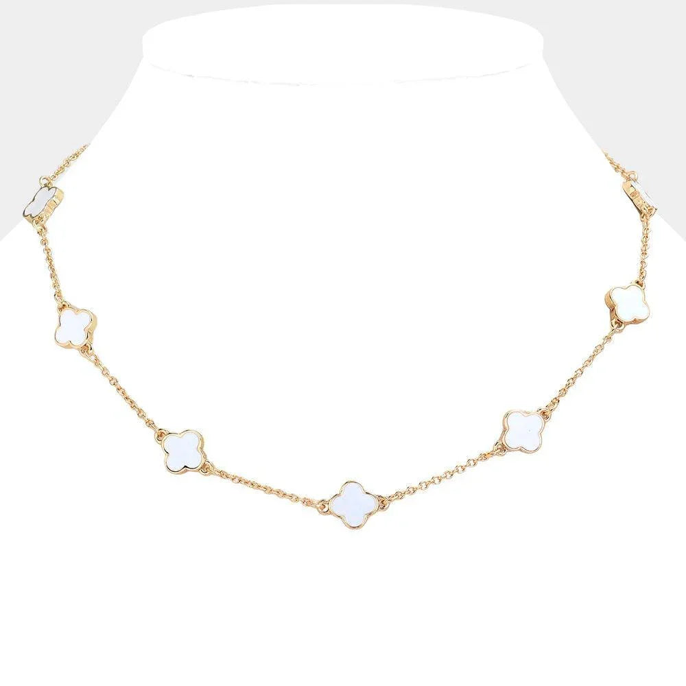 White Quatrefoil Station Necklace - Jewelry Store by Erik Rayo