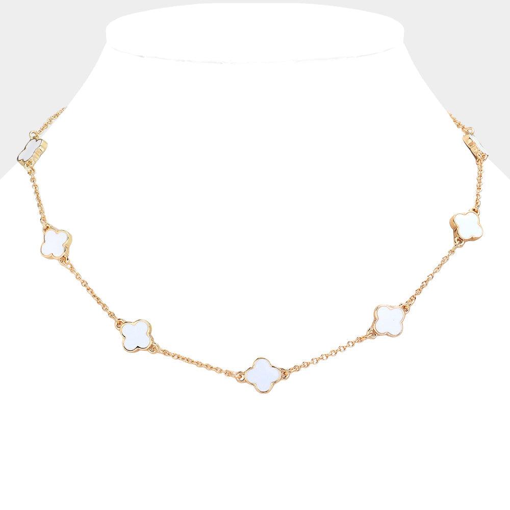 White Quatrefoil Station Necklace
