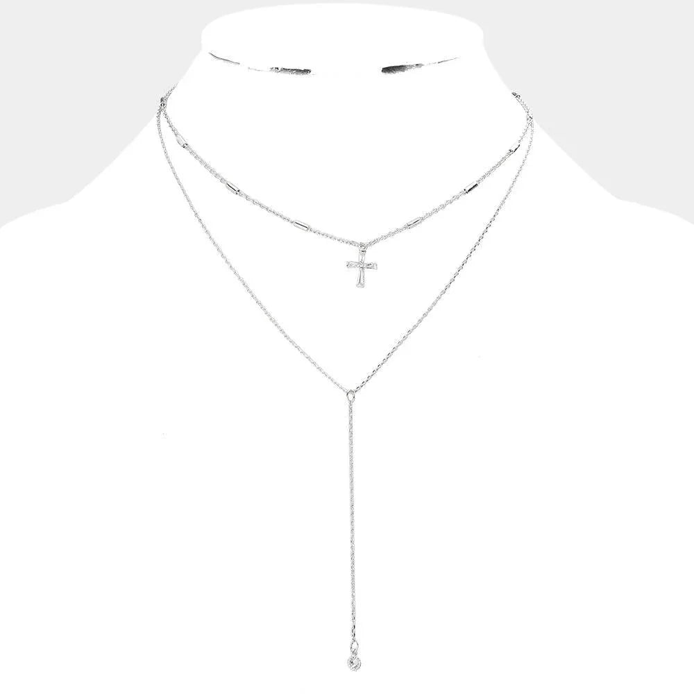 2PCS - CZ Cross Round Pendant Y Necklaces - Jewelry Store by Erik Rayo