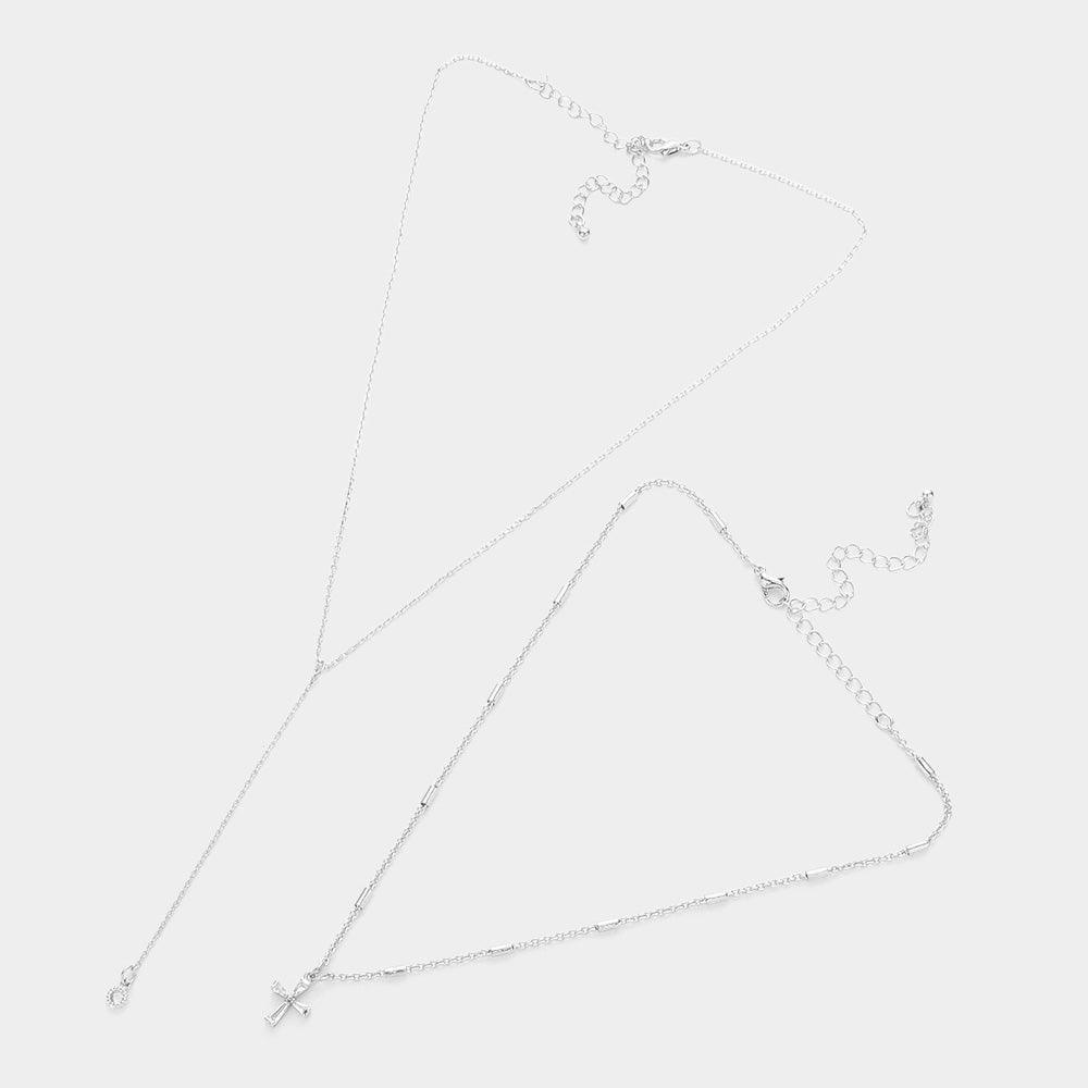 2PCS - CZ Cross Round Pendant Y Necklaces - Jewelry Store by Erik Rayo