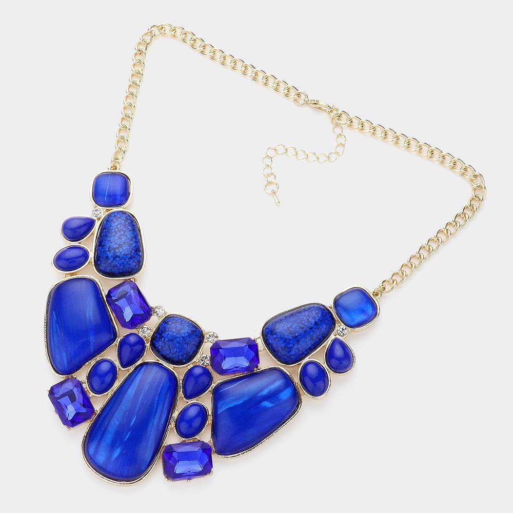 Blue Geometric Abstract Stone Cluster Statement Necklace - Jewelry Store by Erik Rayo