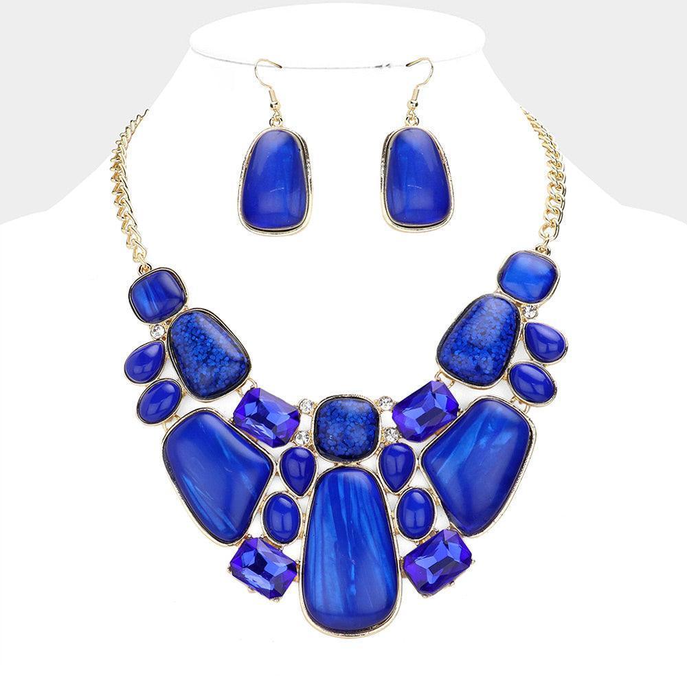 Blue Geometric Abstract Stone Cluster Statement Necklace - Jewelry Store by Erik Rayo