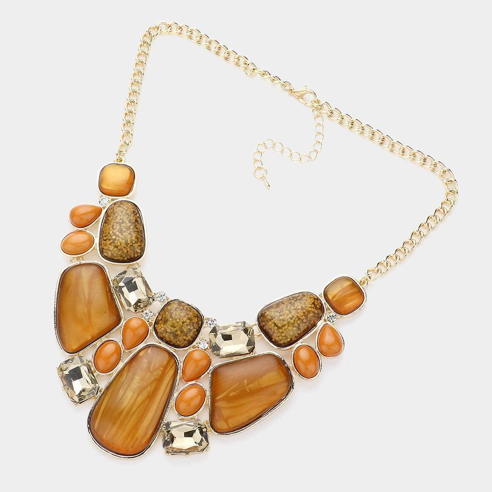 Brown Geometric Abstract Stone Cluster Statement Necklace - Jewelry Store by Erik Rayo