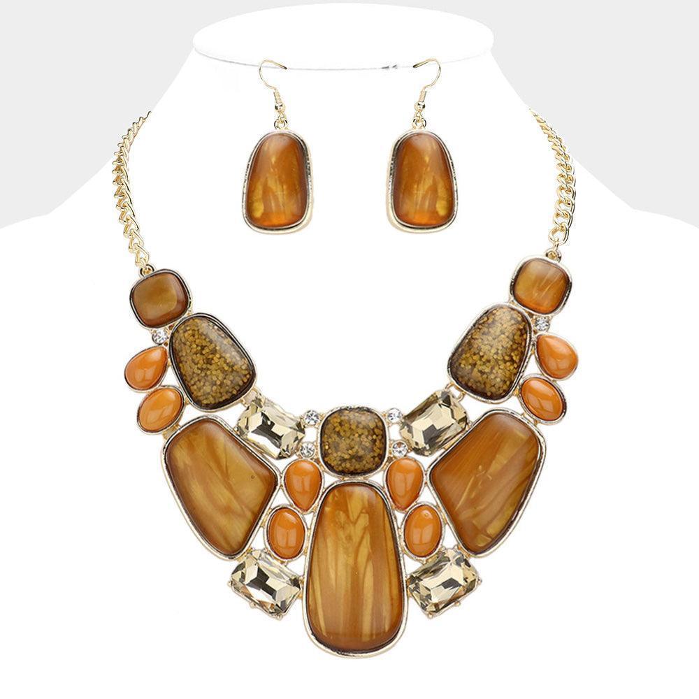 Brown Geometric Abstract Stone Cluster Statement Necklace - Jewelry Store by Erik Rayo
