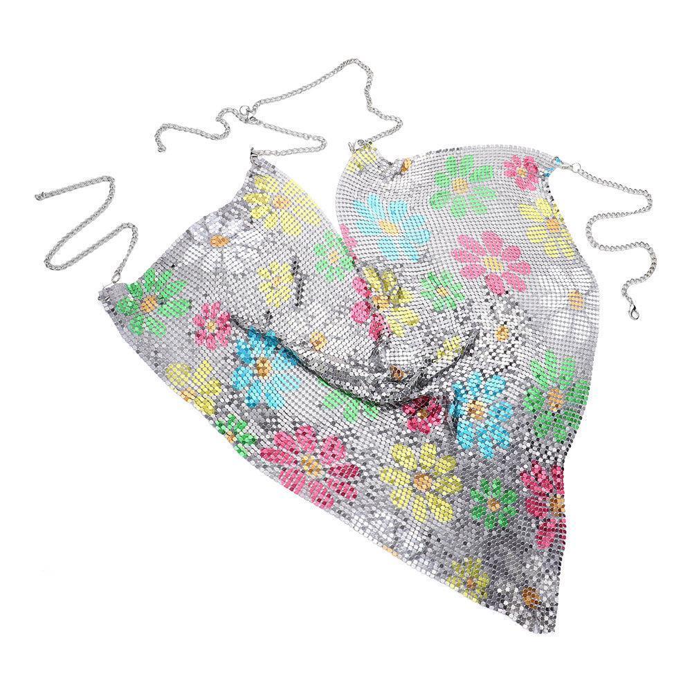 Flower Printed Metal Mesh Camisole Halter Top Body Chain Necklace - Jewelry Store by Erik Rayo