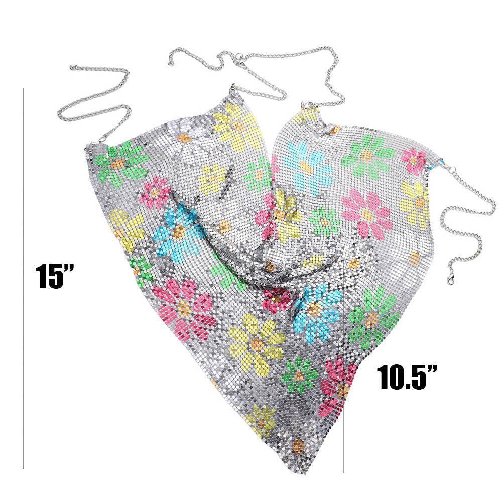 Flower Printed Metal Mesh Camisole Halter Top Body Chain Necklace - Jewelry Store by Erik Rayo