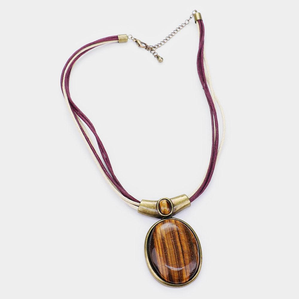 Gold Oval Natural Stone Pendant Necklace - Jewelry Store by Erik Rayo