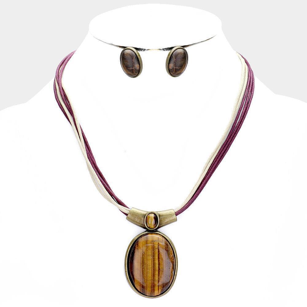 Gold Oval Natural Stone Pendant Necklace - Jewelry Store by Erik Rayo