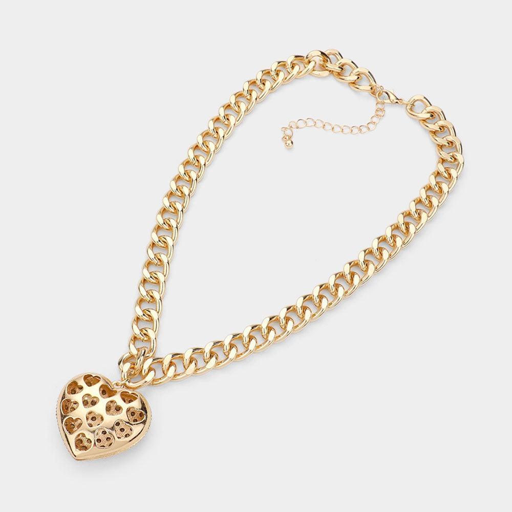 Rhinestone Embellished Heart Pendant Necklace - Jewelry Store by Erik Rayo