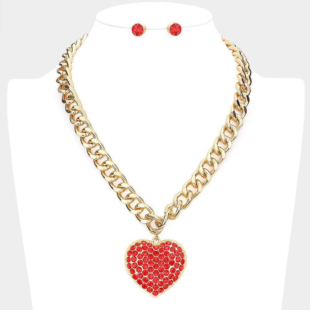 Rhinestone Embellished Heart Pendant Necklace - Jewelry Store by Erik Rayo