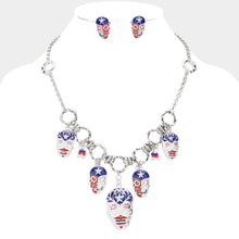 Load image into Gallery viewer, American USA Flag Day of the Dead Skull Charm Link Necklace
