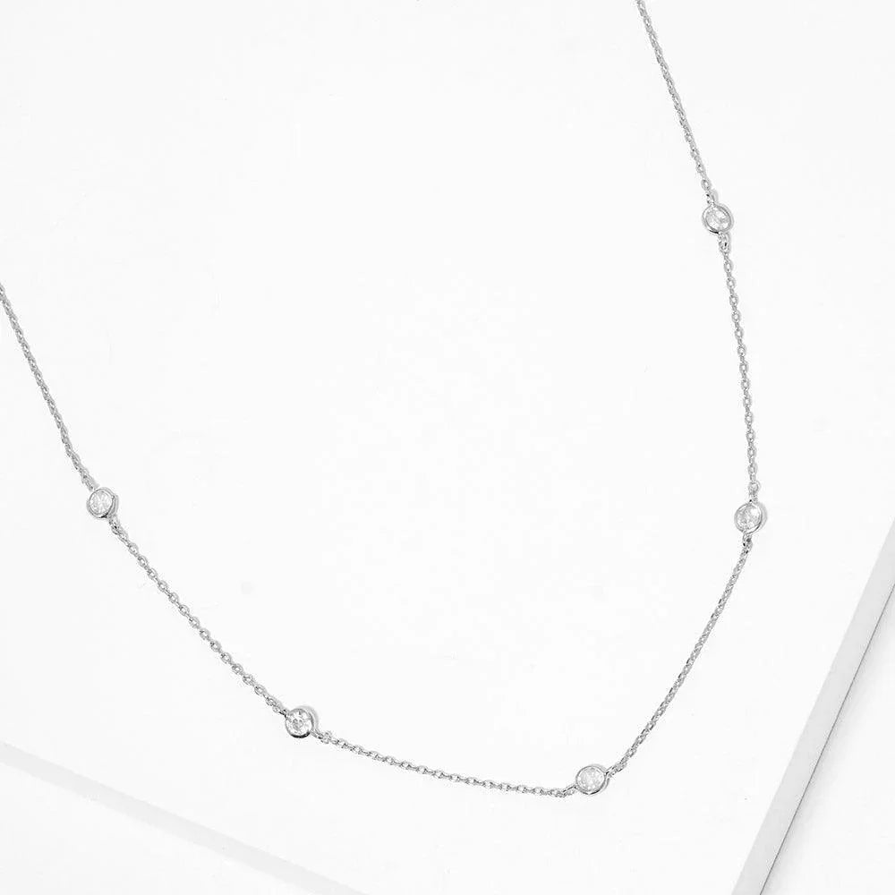 Gold White Gold Dipped Brass Metal Round CZ Station Necklace - Jewelry Store by Erik Rayo