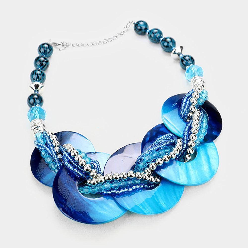 Blue Marbled Round Link Necklace - Jewelry Store by Erik Rayo
