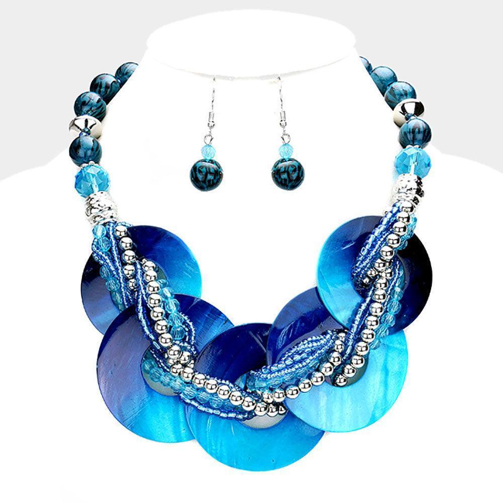 Blue Marbled Round Link Necklace - Jewelry Store by Erik Rayo
