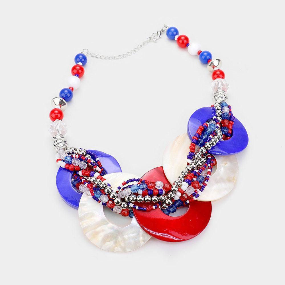 American USA Flag Marbled Round Link Necklace - Jewelry Store by Erik Rayo