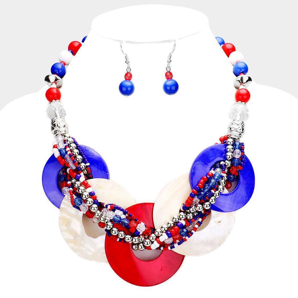 American USA Flag Marbled Round Link Necklace - Jewelry Store by Erik Rayo