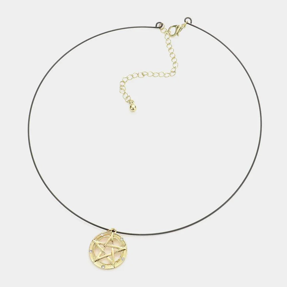 Gold Crystal detail star pendant wire choker necklace - Jewelry Store by Erik Rayo