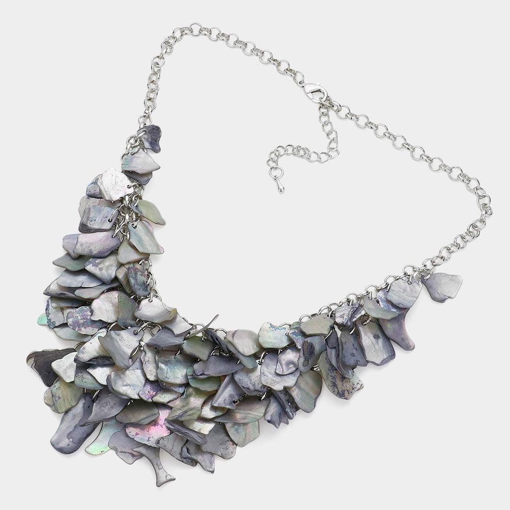 Silver Colorful Mother of Pearl Cluster Bib Necklace - Jewelry Store by Erik Rayo