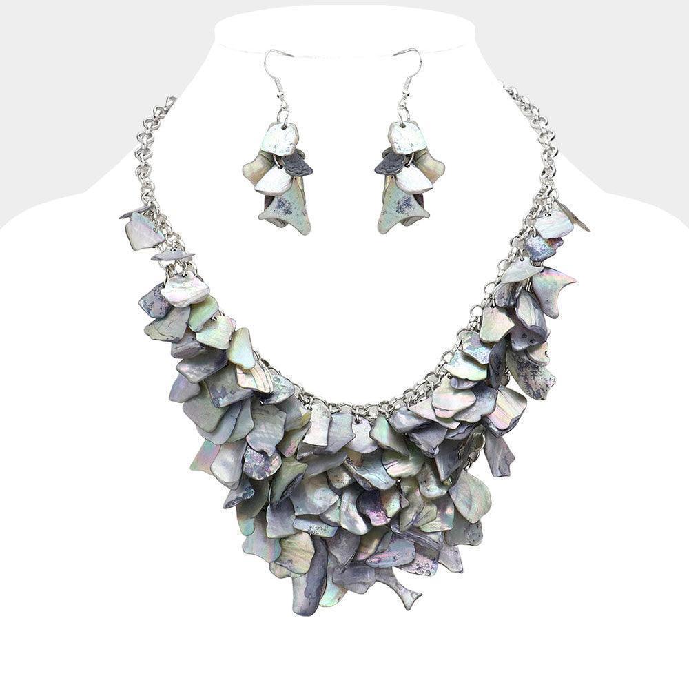 Silver Colorful Mother of Pearl Cluster Bib Necklace - Jewelry Store by Erik Rayo