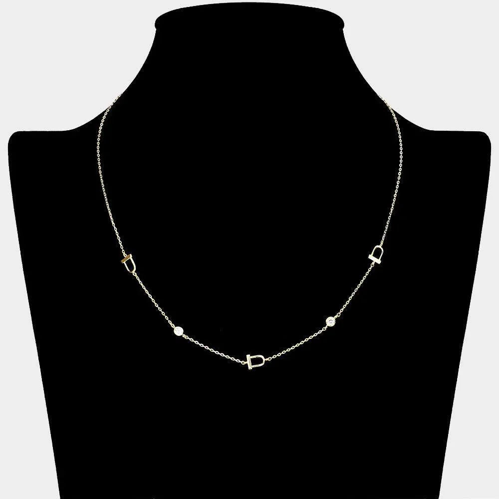 Gold Stone Bezel Horseshoe Station Necklace - Jewelry Store by Erik Rayo