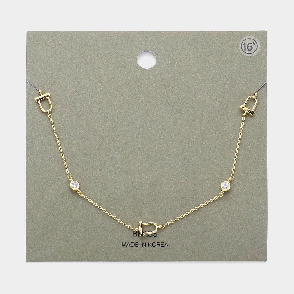 Gold Stone Bezel Horseshoe Station Necklace - Jewelry Store by Erik Rayo