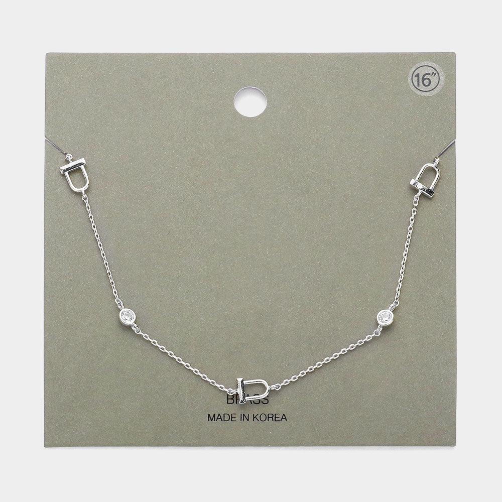 Stone Bezel Horseshoe Station Necklace