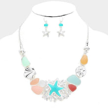 Load image into Gallery viewer, Silver Sea Glass Sea Life Theme Starfish Shell Statement Necklace
