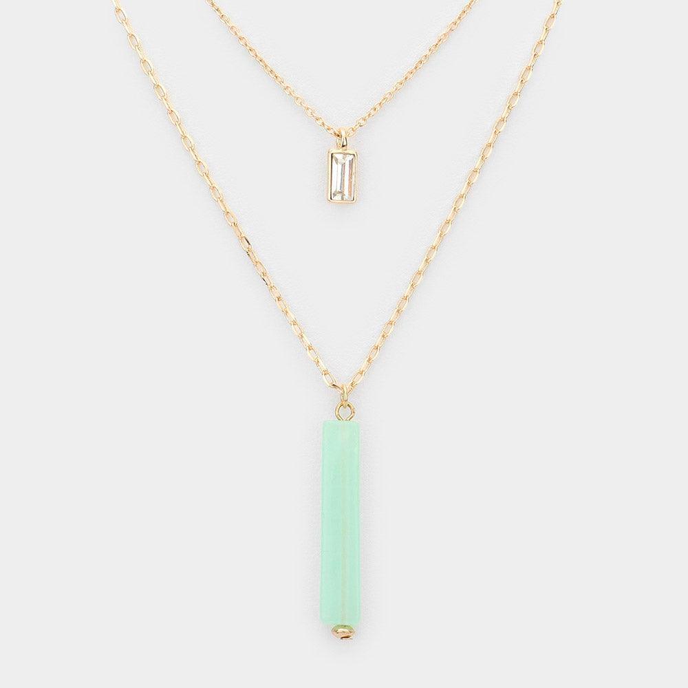 Rectangular Stone Natural Stone Pendant Double Layered Necklace - Jewelry Store by Erik Rayo