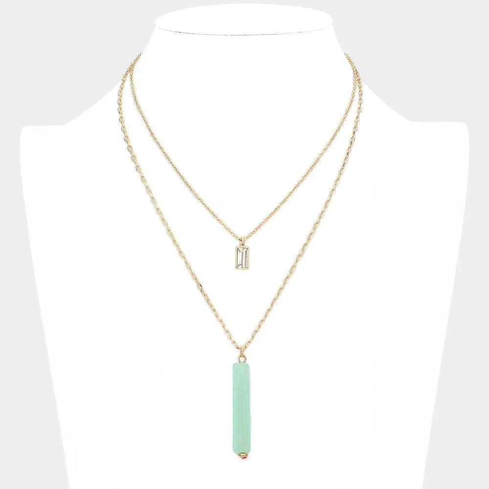 Rectangular Stone Natural Stone Pendant Double Layered Necklace - Jewelry Store by Erik Rayo