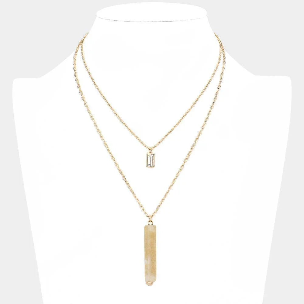 Rectangular Stone Natural Stone Pendant Double Layered Necklace - Jewelry Store by Erik Rayo