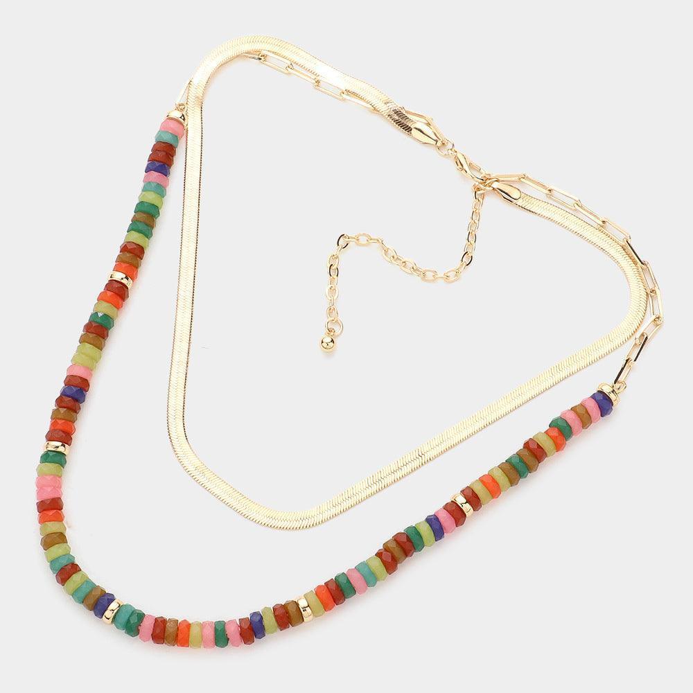 Metal Chain Beaded Double Layered Necklace - Jewelry Store by Erik Rayo