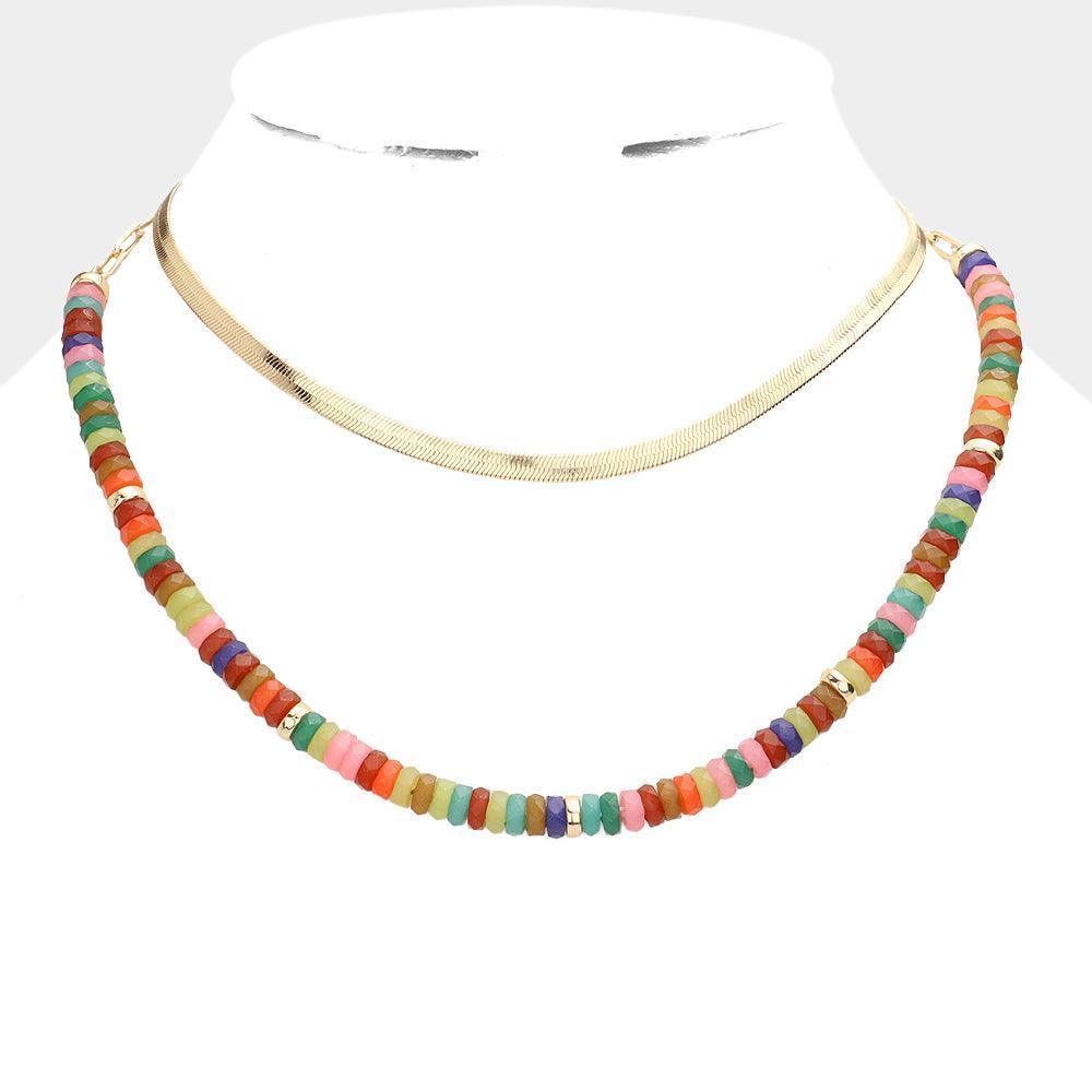 Metal Chain Beaded Double Layered Necklace - Jewelry Store by Erik Rayo