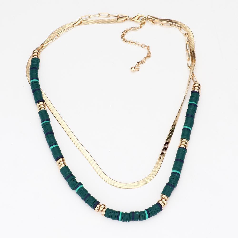 Metal Chain Heishi Beaded Double Layered Necklace - Jewelry Store by Erik Rayo