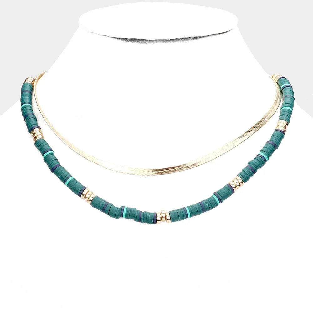 Metal Chain Heishi Beaded Double Layered Necklace - Jewelry Store by Erik Rayo