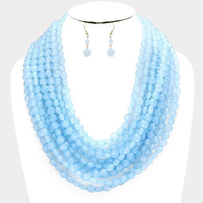 Blue Multi Strand Faceted Round Beaded Necklace - Jewelry Store by Erik Rayo