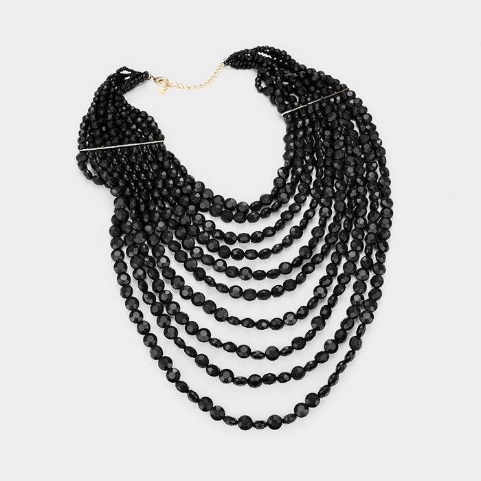 Black Multi Strand Faceted Beaded Necklace - Jewelry Store by Erik Rayo
