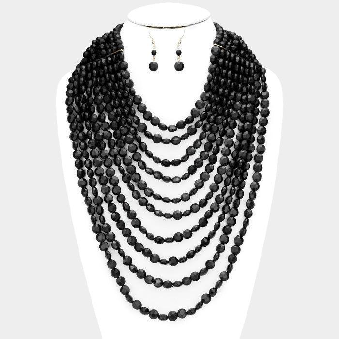 Black Multi Strand Faceted Beaded Necklace - Jewelry Store by Erik Rayo