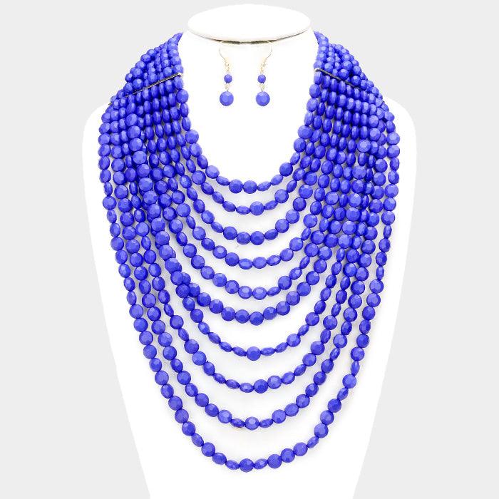 Blue Multi Strand Faceted Beaded Necklace