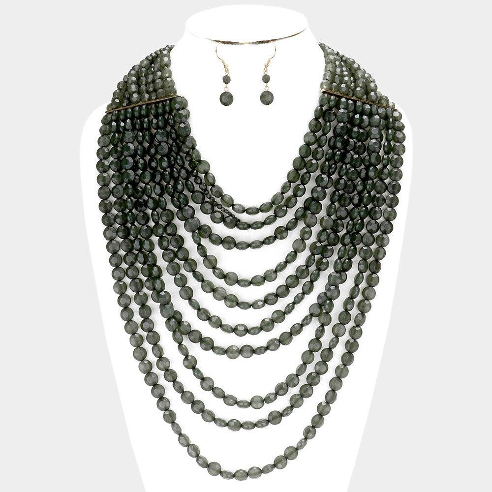 Black Multi Strand Faceted Beaded Necklace