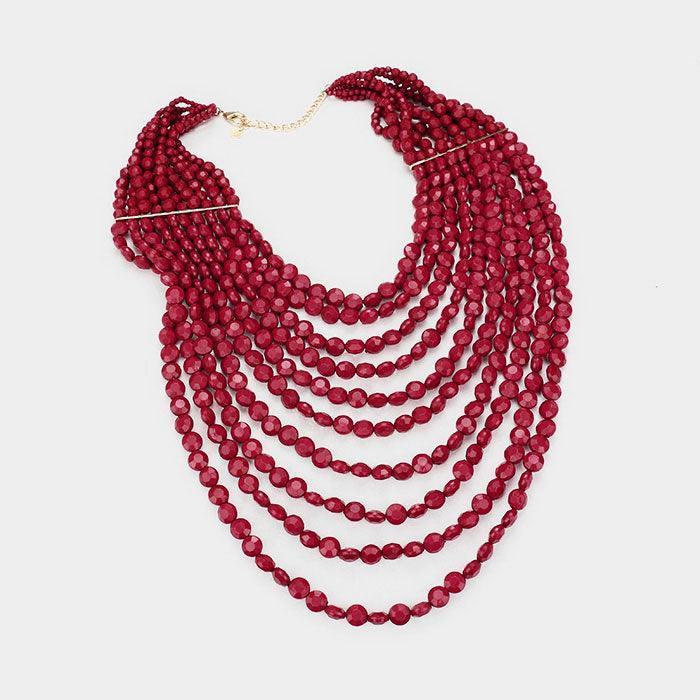 Burgundy Multi Strand Faceted Beaded Necklace - Jewelry Store by Erik Rayo