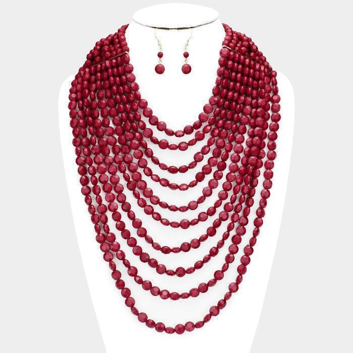 Burgundy Multi Strand Faceted Beaded Necklace - Jewelry Store by Erik Rayo
