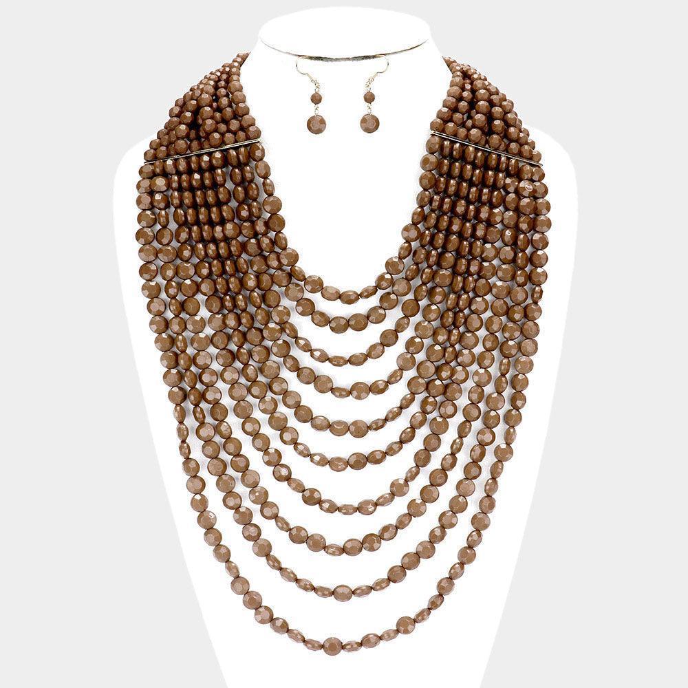 Brown Multi Strand Faceted Beaded Necklace - Jewelry Store by Erik Rayo
