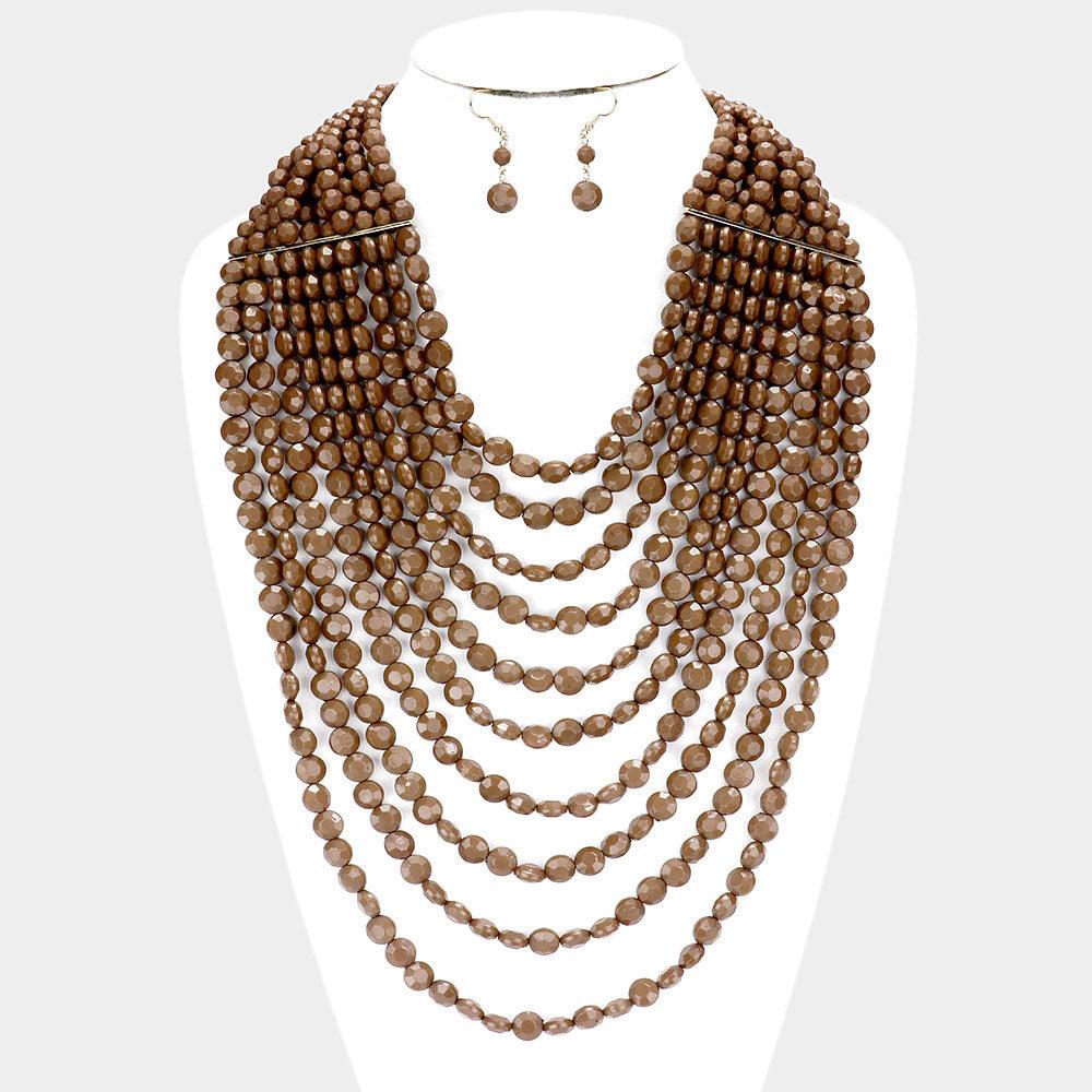 Brown Multi Strand Faceted Beaded Necklace