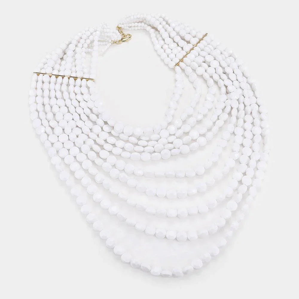 White Multi Strand Faceted Beaded Necklace - Jewelry Store by Erik Rayo