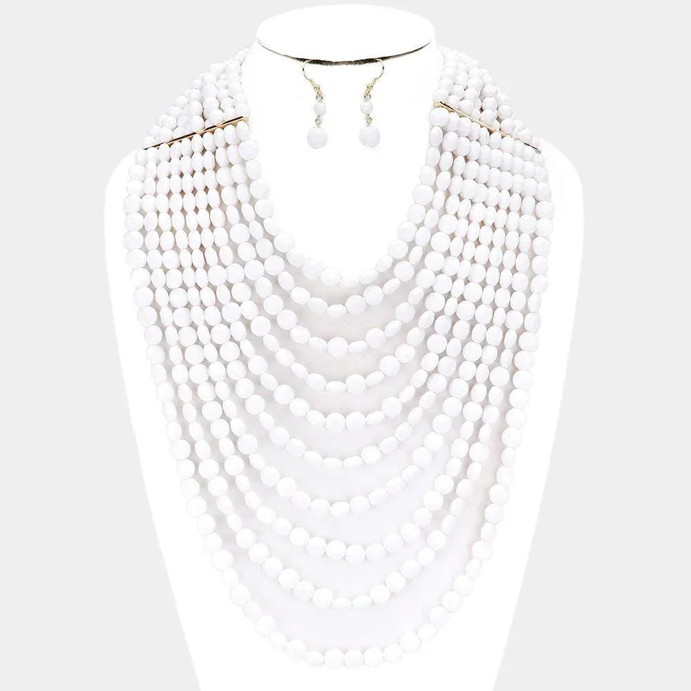 White Multi Strand Faceted Beaded Necklace - Jewelry Store by Erik Rayo